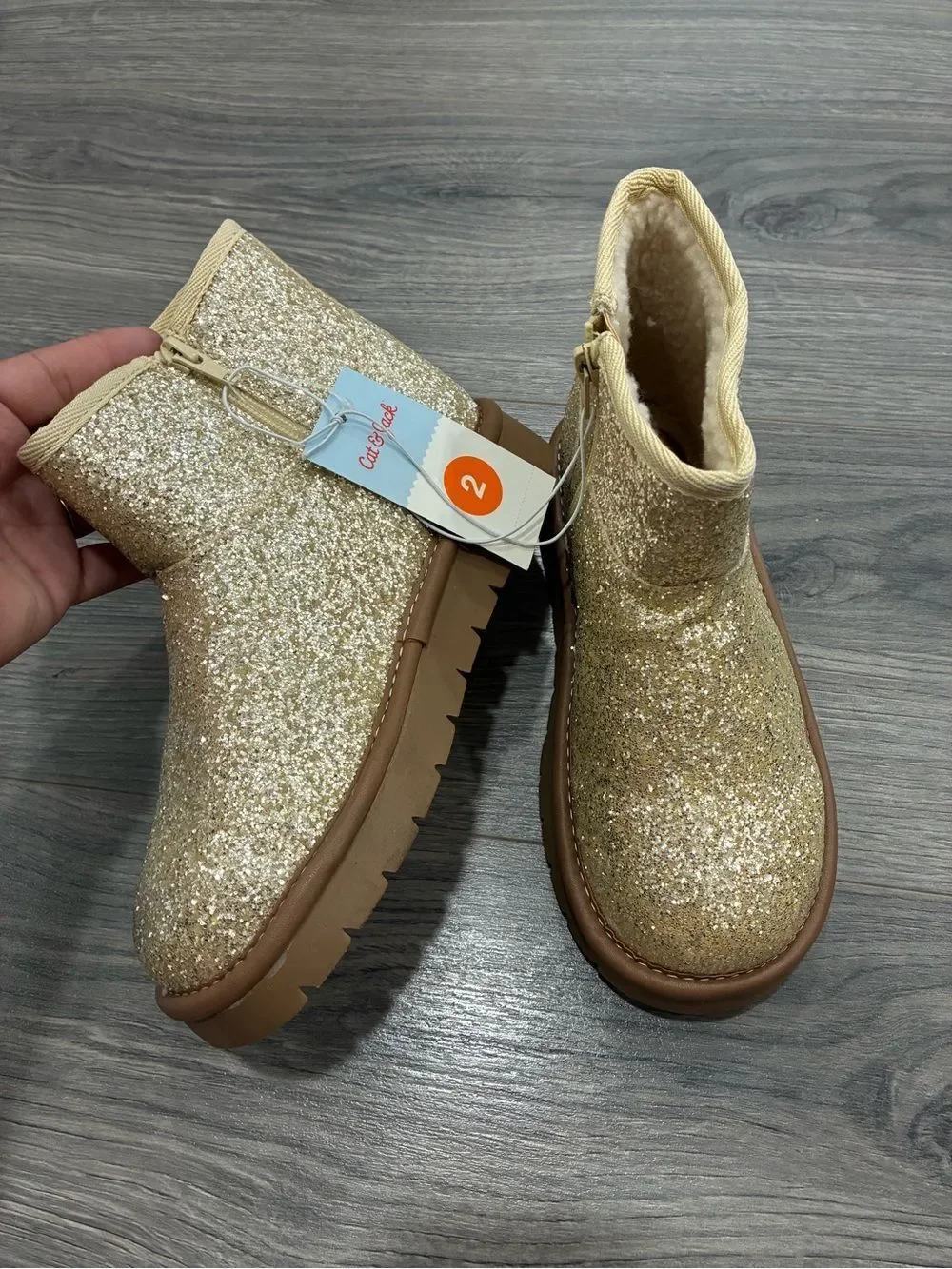 Cat & Jack Girls' Gold Glitter Ankle Boots